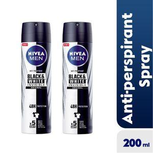 NIVEA Black &amp; White Invisible Original Anti-Perspirant Spray For Men, 48h - 200ml (Pack Of 2)